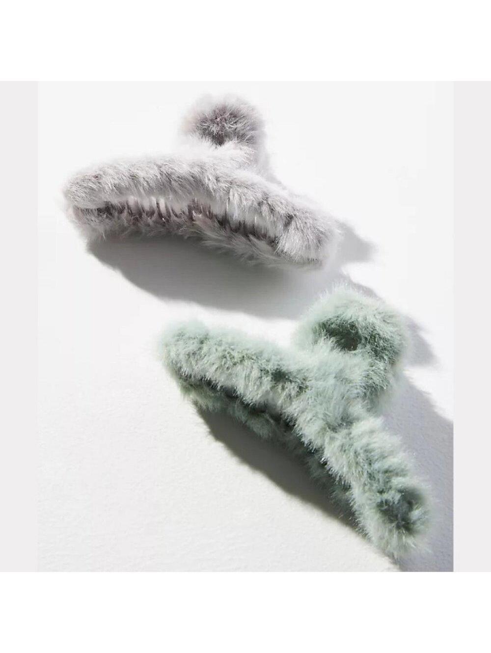Anthropologie Faux Fur Claw Hair Clip Set